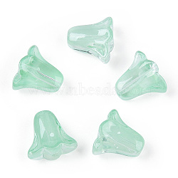 Spray Painted Transparent Glass Beads, Tulip Flower, Medium Aquamarine, 10x11x5.5mm, Hole: 1mm(GLAA-D006-20H)