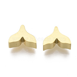 304 Stainless Steel Charms, Fishtail Shape, Golden, 6x8x3mm, Hole: 1.8mm(X-STAS-R112-011A)