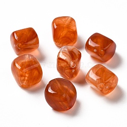 Transparent Acrylic Beads, Two Tone, Cube, Coral, 11.5x11.5x8.5mm, Hole: 1.8mm, about: 855pcs/500g(OACR-Z005-14B)