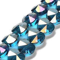 Electroplate Glass Beads Strands, Heart, Faceted, Deep Sky Blue, 10x10x6mm, Hole: 1.2mm, about 78~80pcs/strand, 28.82~28.94''(73.2~73.5cm)(EGLA-B004-01A-AB10)