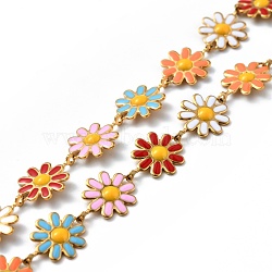 304 Stainless Steel Flower Link Chains, with Colorful Enamel, Soldered, with Spool, Golden, 10x1~2mm(CHS-C004-03G)