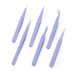 Stainless Steel Beading Tweezers Sets, Stainless Steel Color, Lilac, 11.7~12.5x0.9~1.05cm, Packaging Size: 13.7x12.6cm, 6pcs/set(TOOL-F006-11A)