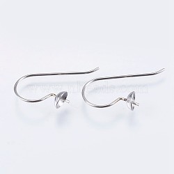 Tarnish Resistant 304 Stainless Steel Earring Hooks, For Half Drilled Beads, Stainless Steel Color, 14mm, 21 Gauge, Pin: 0.7mm(STAS-I097-063P)