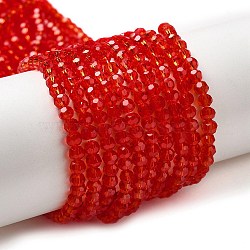 Transparent Glass Beads, Faceted(32 Facets), Round, Red, 3~3.5mm, Hole: 0.6mm, about 163~166pcs/strand, 50~51cm(EGLA-A035-T3mm-D01)