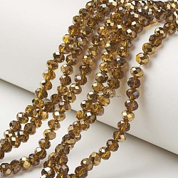 Electroplate Transparent Glass Beads Strands, Half Golden Plated, Faceted, Rondelle, Dark Goldenrod, 6x5mm, Hole: 1mm, about 85~88pcs/strand, 16.1~16.5 inch(41~42cm)(EGLA-A034-T6mm-O17)