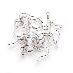 Stainless Steel Earring Hooks, with Horizontal Loop, Stainless Steel Color, 18x18mm, Pin: 0.7mm, Hole: 2mm(X-STAS-E009-2)