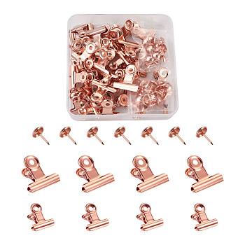Iron Clips and Round Head Drawing Pins, Rose Gold, 40sets