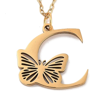 Vacuum Plating 201 Stainless Steel Necklaces, Letter C, 12.09 inch(30.7cm)  pendant: about 18.5x19mm.