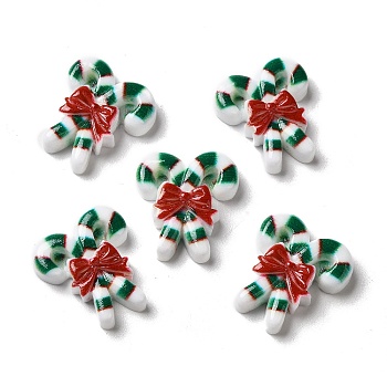 Christmas Opaque Resin Cabochons, Candy Cane with Red Bowknot, Green, 20x18.5x5mm