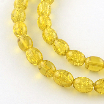 Transparent Crackle Glass Beads Strands, Oval, Gold, 8x5.5~6mm, Hole: 1mm, about 100pcs/strand, 31.4 inch