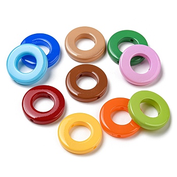 Opaque Acrylic Beads, Donut, Mixed Color, 27.5x5.5mm, Hole: 1.5mm