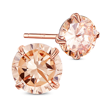 SHEGRACE 925 Sterling Silver Ear Studs, with AAA Cubic Zirconia, PeachPuff, 8mm