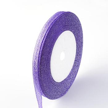 Glitter Metallic Ribbon, Sparkle Ribbon, with Silver Metallic Cords, Valentine's Day Gifts Boxes Packages, Purple, 3/8 inch(8mm), about 25yards/roll(22.86m/roll), 10rolls/group