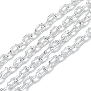 Aluminum Cable Chains, Unwelded, Flat Oval, Silver, 4.6x3.1x0.8mm