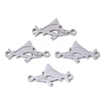 201 Stainless Steel Links connectors, Laser Cut, Shark, Stainless Steel Color, 9.5x18x1mm, Hole: 1.4mm