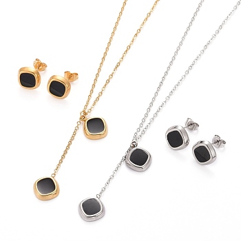304 Stainless Steel Enamel Jewelry Sets, with Pendant Necklaces and Stud Earrings,  Cable Chains, Lobster Claw Clasps and Ear Nuts, Rhombus, Mixed Color, 17.51 inch(44.5cm)
