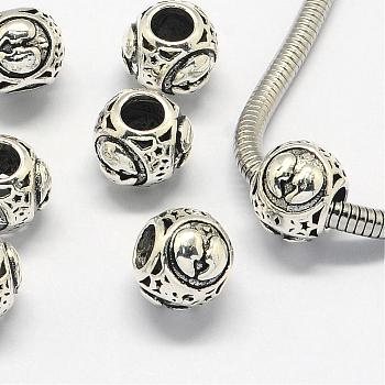 Alloy European Beads, Large Hole Rondelle Beads, with Constellation/Zodiac Sign, Antique Silver, Gemini, 10.5x9mm, Hole: 4.5mm