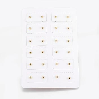 Brass Ear Studs, Ball Stud Earrings, Round, Golden, 3mm, Pin: 0.6mm