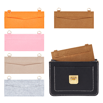 WADORN 5Pcs 5 Colors Wool Felt Bag Organizer Inserts, with Light Gold Tone Alloy D-Rings, for Envolope Bag Accessories, Rectangle, Mixed Color, 9x17x0.2cm, Hole: 9x14mm, 1pc/color