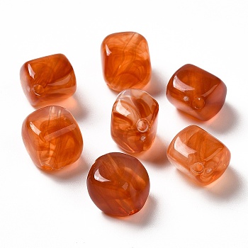 Transparent Acrylic Beads, Two Tone, Cube, Coral, 11.5x11.5x8.5mm, Hole: 1.8mm, about: 855pcs/500g