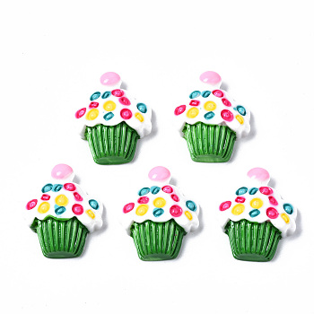 Spray Painted Resin Cabochons, Cake, Green, 27~28x24x7.5~9mm