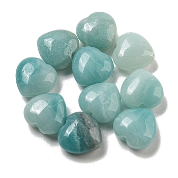 Natural Amazonite Beads, Half Drilled, Heart, 15.5x15.5x8mm, Hole: 1mm