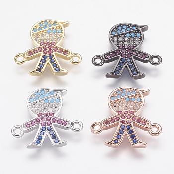 Brass Micro Pave Cubic Zirconia Links, Boy, Mixed Color, 16x15x2mm, Hole: 1mm