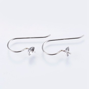 304 Stainless Steel Earring Hooks, For Half Drilled Beads, Stainless Steel Color, 14mm, 21 Gauge, Pin: 0.7mm
