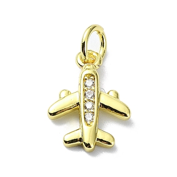 Brass Micro Pave Claer Cubic Zirconia Charms, Plane, Real 18K Gold Plated, 13.5x9.5x2mm, Hole: 3mm