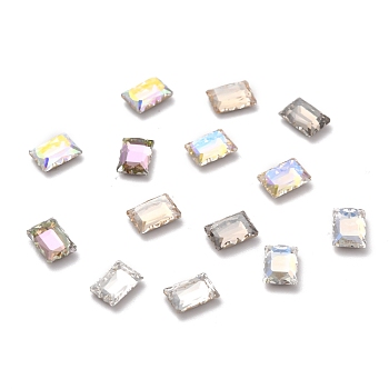 K9 Faceted Glass Rhinestone Cabochons, Flat Back, Back Plated, Rectangle, Mixed Color, 8x5.5x3mm