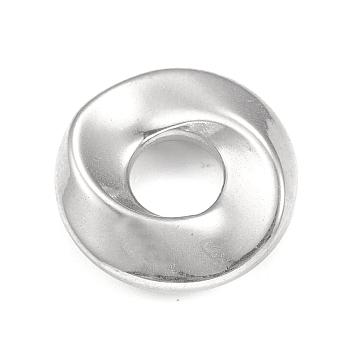 304 Stainless Steel European Beads, Large Hole Beads, Twisted Flat Round, Stainless Steel Color, 16x4mm, Hole: 6mm