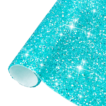 Glitter Resin Hotfix Rhinestone(Adhesive On The Back), Rhinestone Trimming, Costume Accessories, Rectangle, Turquoise, 39.5x23.5x0.3cm