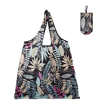 Foldable Polyester Grocery Bags, Reusable Waterproof Shopping Tote Bags, with Pouch and Bag Handle, Flower, 58x38cm