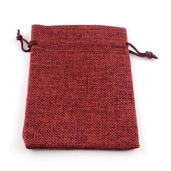 Polyester Imitation Burlap Packing Pouches Drawstring Bags, for Christmas, Wedding Party and DIY Craft Packing, Dark Red, 9x7cm