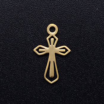 201 Stainless Steel Tiny Cross Charms, Golden, 15x9x1mm, Hole: 1.5mm