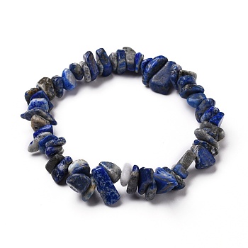 Natural Lapis Lazuli Chip Beads Stretch Bracelets, Inner Diameter: 2-3/8 inch(6cm), Beads: 5~15mm