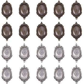 DIY Pendant Findings, with Tibetan Style Alloy Pendant Cabochon Settings and Transparent Oval Glass Cabochon, Mixed Color, Cabochon: 40x30x8mm, Settings: Tray: 40x30mm, 65x37x2.5mm, 40pcs/set