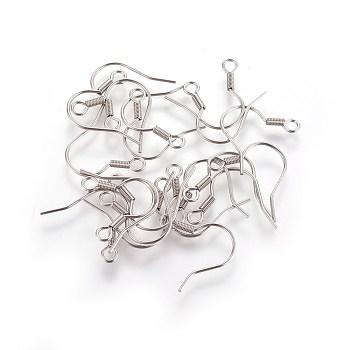 Stainless Steel Earring Hooks, with Horizontal Loop, Stainless Steel Color, 18x18mm, Pin: 0.7mm, Hole: 2mm