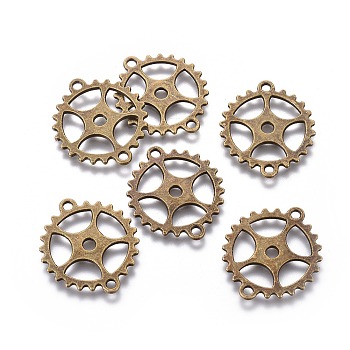 Steampunk Tibetan Style Links connectors, Cadmium Free & Nickel Free & Lead Free, Cog Gear, Antique Bronze, 28x25x2mm, Hole: 2mm