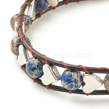 bracelet en perles de jaspe impérial naturel (teint) avec cœur en alliage(BJEW-JB08173)-4