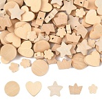 100Pcs 5 Styles Unfinished Maple Wood Beads, Natural Wooden Beads, Floral White, 11.5~20x12.5~20x5~8mm, Hole: 1.4~3mm, 20pcs/style(WOOD-YW0001-95)
