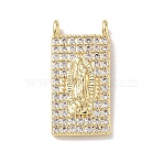 Religion Brass Micro Pave Clear Cubic Zirconia Pendants, Rectangle with Virgin Mary Charms, Rack Plating, Long-Lasting Plated, Cadmium Free & Lead Free, Real 18K Gold Plated, 22x10.5x4mm, Hole: 1.5mm(KK-L268-026G-01)