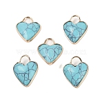 Synthetic Turquoise Faceted Pendans, Golden Plated Brass Heart Charms, 23x18x7~7.5mm, Hole: 6x6.5mm(KK-L218-005G-02)