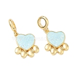 Brass Enamel Paw Print European Dangle Charms, Large Hole Pendants, Light Blue, Lead Free & Cadmium Free, Long-Lasting Plated, Rack Plating, Golden, 26mm, Hole: 4.5mm, Paw Print: 18x15x2.5mm(KK-L256-08G)