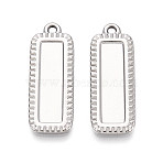 304 Stainless Steel Pendant Cabochon Settings, Rectangle Charms, Stainless Steel Color, 28x10x2mm, Hole: 1.6mm, Tray: 20x5mm(STAS-N108-65P)