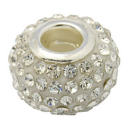 Resin Rhinestone Beads, with Silver Color Brass Double Cores, Grade A, Rondelle, Crystal, 10x7mm, Hole: 2.5mm(CPDL-H001-10x7mm-7)