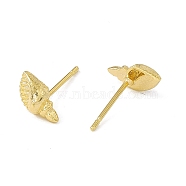 Brass Shell Shape Stud Earrings for Women, Cadmium Free & Lead Free, Real 24K Gold Plated, 5x9mm, Pin: 0.8mm(KK-A172-37G)