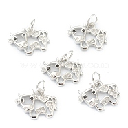 Brass Clear Cubic Zirconia Charms, Long-Lasting Plated, with Jump Ring, Cow, Platinum, 10x13.5x2.5mm, Hole: 3.5mm(ZIRC-B010-22P)