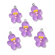 Christmas Transparent Resin Pendants, Frosted, with Platinum Tone Iron Loops, Gingerbread Man Charm, Medium Orchid, 26x18.5x7mm, Hole: 2mm(RESI-E022-02P-03)