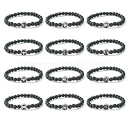 12Pcs 12 Style Twelve Constellations 304 Stainless Steel & Natural Lava Rock Beaded Stretch Bracelets Set, Antique Silver, Inner Diameter: 2-1/8 inch(5.4cm), 1Pc/style(BJEW-JB09463)